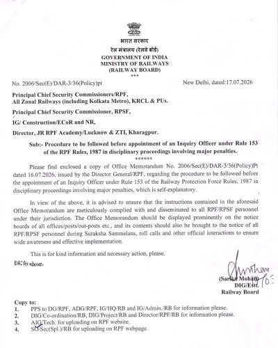 Appointment of an Inquiry Officer in disciplinary proceedings involving major penalties under RPF Rules, 1987: Procedure 1 appointment-of-an-inquiry-officer-under-rpf-rules-1987