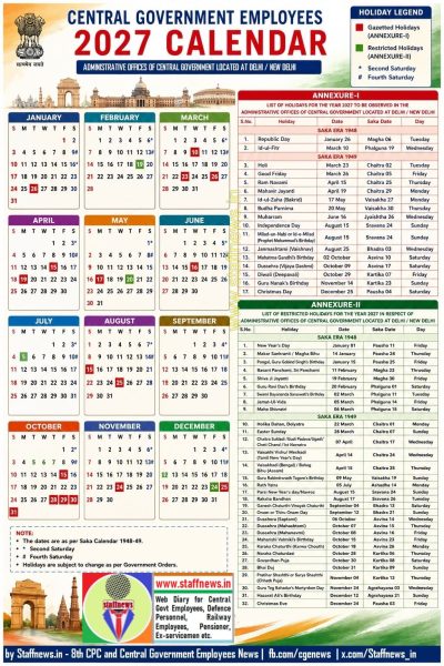 List of Holidays 2027 to be observed in Central Government Offices: Department of Personnel and Training O.M. dated 16.07.2026 1 central-government-offices-holiday-calendar-year-2027