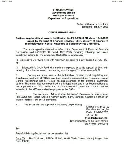 Employees of Central Autonomous Bodies covered under NPS - Applicability of DFS Notification for NPS Investment Options 1 employees-of-central-autonomous-bodies-covered-under-nps