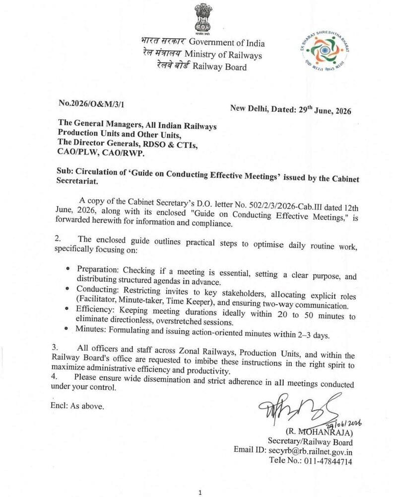 Guide on Conducting Effective Meetings – issued by the Cabinet Secretariat: Circulation by Railway Board Guide on Conducting Effective Meetings – issued by the Cabinet Secretariat: Circulation by Railway Board