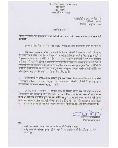 नगर राजभाषा कार्यान्वयन समितियों को वर्ष 2025-26 के 'नराकास प्रोत्साहन सम्मान': राजभाषा विभाग 1 nagar-rajbhasha-karyanvyan-samiti-awards-2025-26