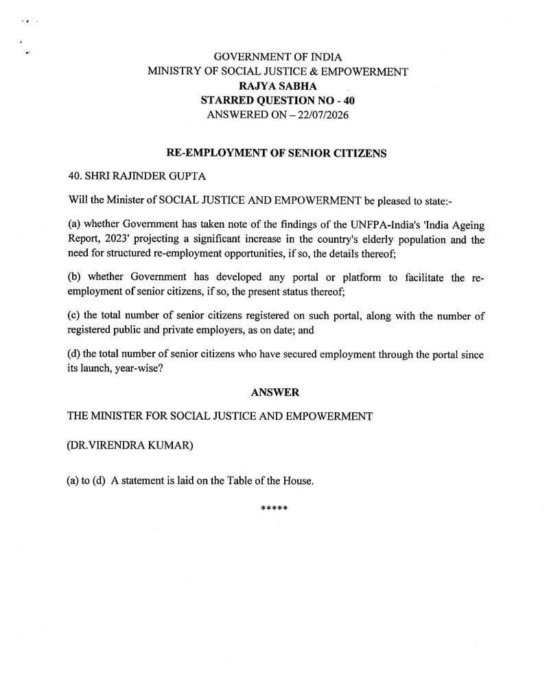 Re-employment of Senior Citizens वरिष्ठ नागरिकों का पुनर्नियोजन Re-employment of Senior Citizens वरिष्ठ नागरिकों का पुनर्नियोजन