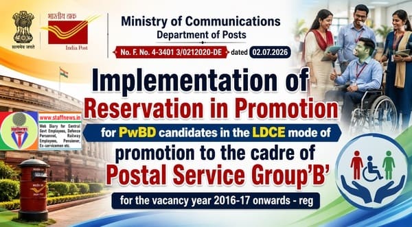 Reservation in Promotion for PwBD candidates in the LDCE mode for Postal Service Group ‘B’ for year 2016-17 onwards Reservation in Promotion for PwBD candidates in the LDCE mode for Postal Service Group ‘B’ for year 2016-17 onwards