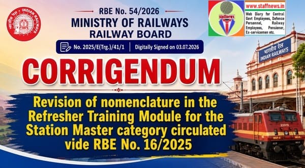 Revision of nomenclature in the Refresher Training Module for the Station Master: Railway Board RBE No. 54/2026 Revision of nomenclature in the Refresher Training Module for the Station Master: Railway Board RBE No. 54/2026