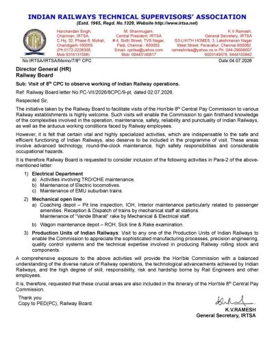 Visit of 8th CPC to observe working of Indian Railway operations - IRTSA Memorandum to enhance itinerary 1 visit-of-8th-cpc-to-observe-working-of-indian-railway