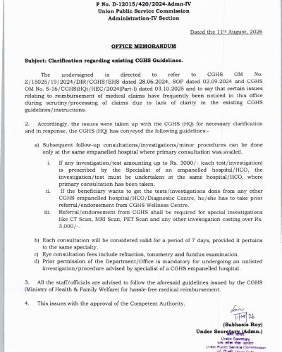 Clarification regarding existing CGHS Guidelines - 7-Day Consultation, ₹3,000 Test Limit, Eye consultation fees and Referral Requirements 1 clarification-regarding-existing-cghs-guidelines