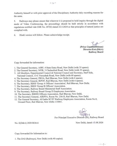 Conducting disciplinary inquiry through Video Conferencing under Railway Servants (D&A) Rules, 1968: RBE No. 65/2026 2 conducting disciplinary inquiry through video conferencing rbe no 65 2026 02