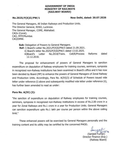 Delegation of Powers to General Managers to sanction expenditure on deputation of Railway employees for training courses 1 delegation-of-powers-to-general-managers