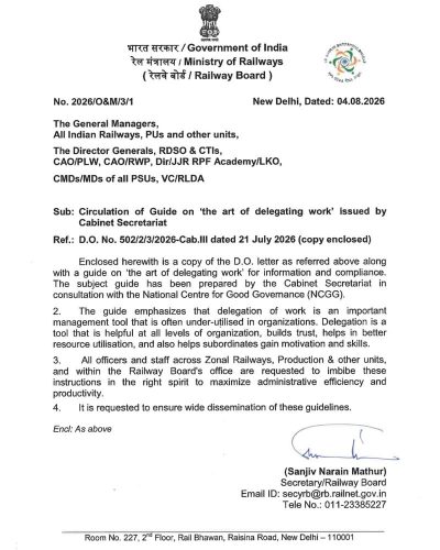 Guide on the Art of Delegating Work - issued by Cabinet Secretariat: Circulation by Railway Board 1 guide-on-the-art-of-delegating-work-railway-board