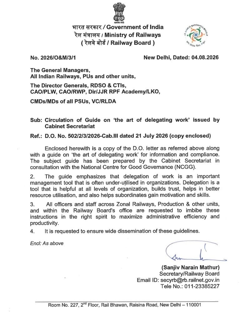 Guide on the Art of Delegating Work – issued by Cabinet Secretariat: Circulation by Railway Board Guide on the Art of Delegating Work – issued by Cabinet Secretariat: Circulation by Railway Board