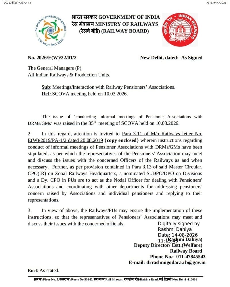 Meetings/Interaction with Railway Pensioners’ Associations: Railway Board Order Meetings/Interaction with Railway Pensioners’ Associations: Railway Board Order
