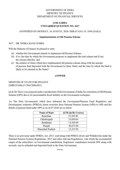 OPS Restoration & NPS: Government Rules Out OPS Revival OPS बहाली और NPS: सरकार ने OPS पुनर्बहाली से किया इनकार 3 ops-restoration-nps-loksabhaquestions-au3637