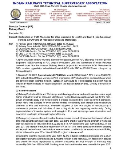 Restoration of PCO Allowance for SSEs upgraded to level-8 and level-9 (non-functional): IRTSA Memorandum 1 restoration-of-pco-allowance-for-sses-irtsa-memo-01