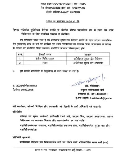 Revised designation for Dental Surgeons under DACP SAG: Railway Board OO No. 58 of 2026 2 revised-designation-for-dental-surgeons-railway-board_page-0002
