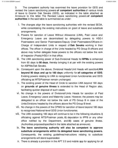 Revision of leave sanctioning authorities of GDS - Application of all kinds of admissible leave through online mode: Department of Posts Order 2 revision-of-leave-sanctioning-authorities-of-gds-page-02