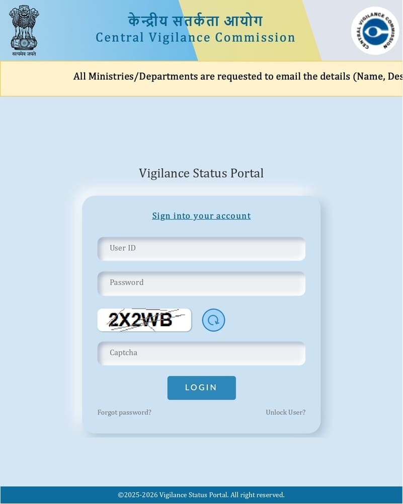 Vigilance Status Portal for online submission of Vigilance Status Proposals – https://vigclr.cvc.gov.in/ Vigilance Status Portal for online submission of Vigilance Status Proposals – https://vigclr.cvc.gov.in/