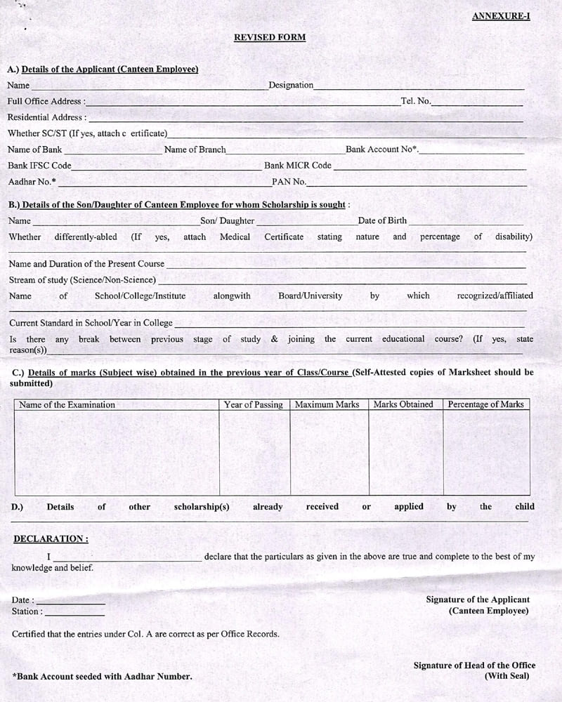 Award of scholarship to the children of Non-Statutory Departmental Canteen Employees for the year 2025-26 & 2026-27 Award of scholarship to the children of Non-Statutory Departmental Canteen Employees for the year 2025-26 & 2026-27