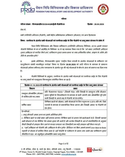 Charge structure applicable to PoPs for All Schemes under NPS and NPS Lite: PFRDA Circular 3 charge structure applicable to pops under nps hindi 1