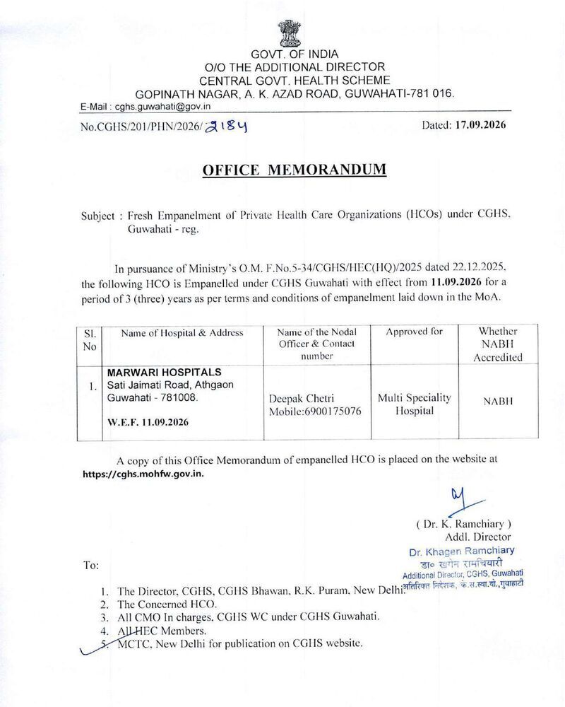 MARWARI Hospitals, Athgaon – Fresh Empanelment under CGHS Guwahati MARWARI Hospitals, Athgaon – Fresh Empanelment under CGHS Guwahati